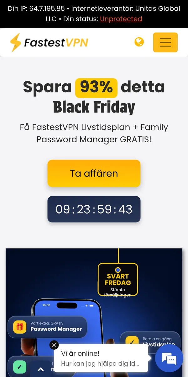 FastestVPN:s startsida i mobilen – i vår jämförelse av bästa VPN