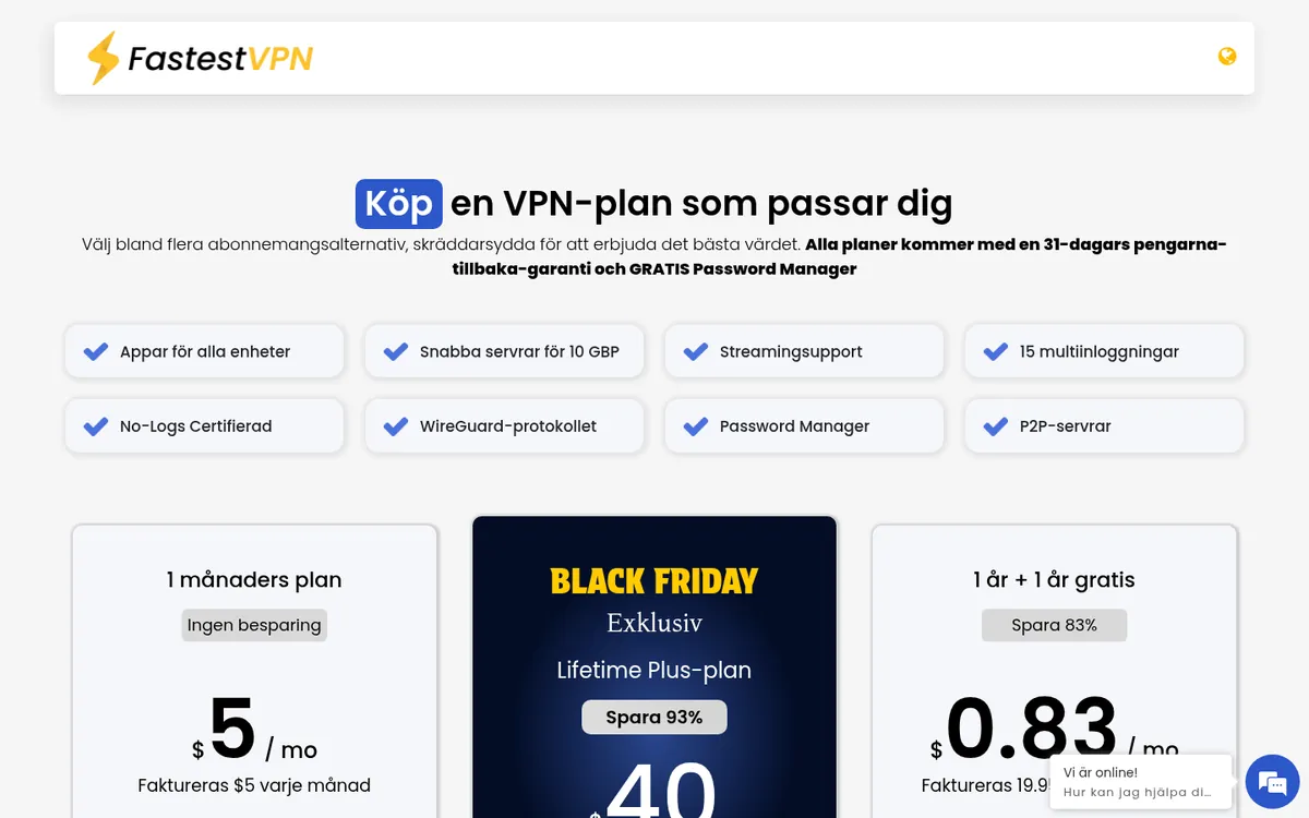 FastestVPN:s sida med priser – i vår jämförelse av bästa VPN