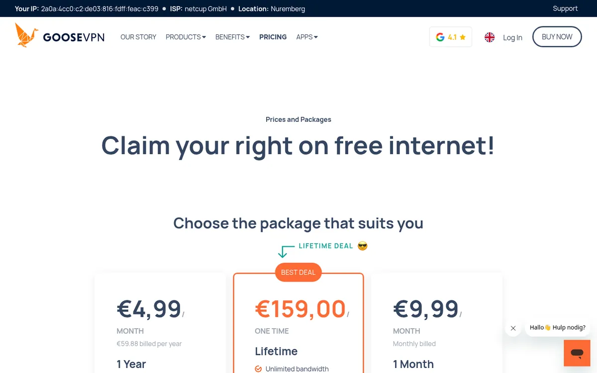 Goose VPN:s sida med priser – i vår jämförelse av bästa VPN