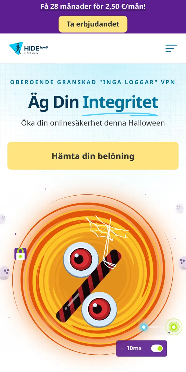 hide.me:s startsida i mobilen – i vår jämförelse av bästa VPN