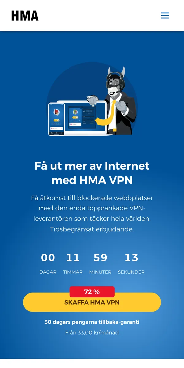 HMA:s startsida i mobilen – i vår jämförelse av bästa VPN