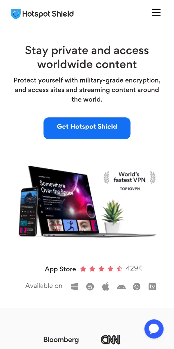 Hotspot Shields startsida i mobilen – i vår jämförelse av bästa VPN