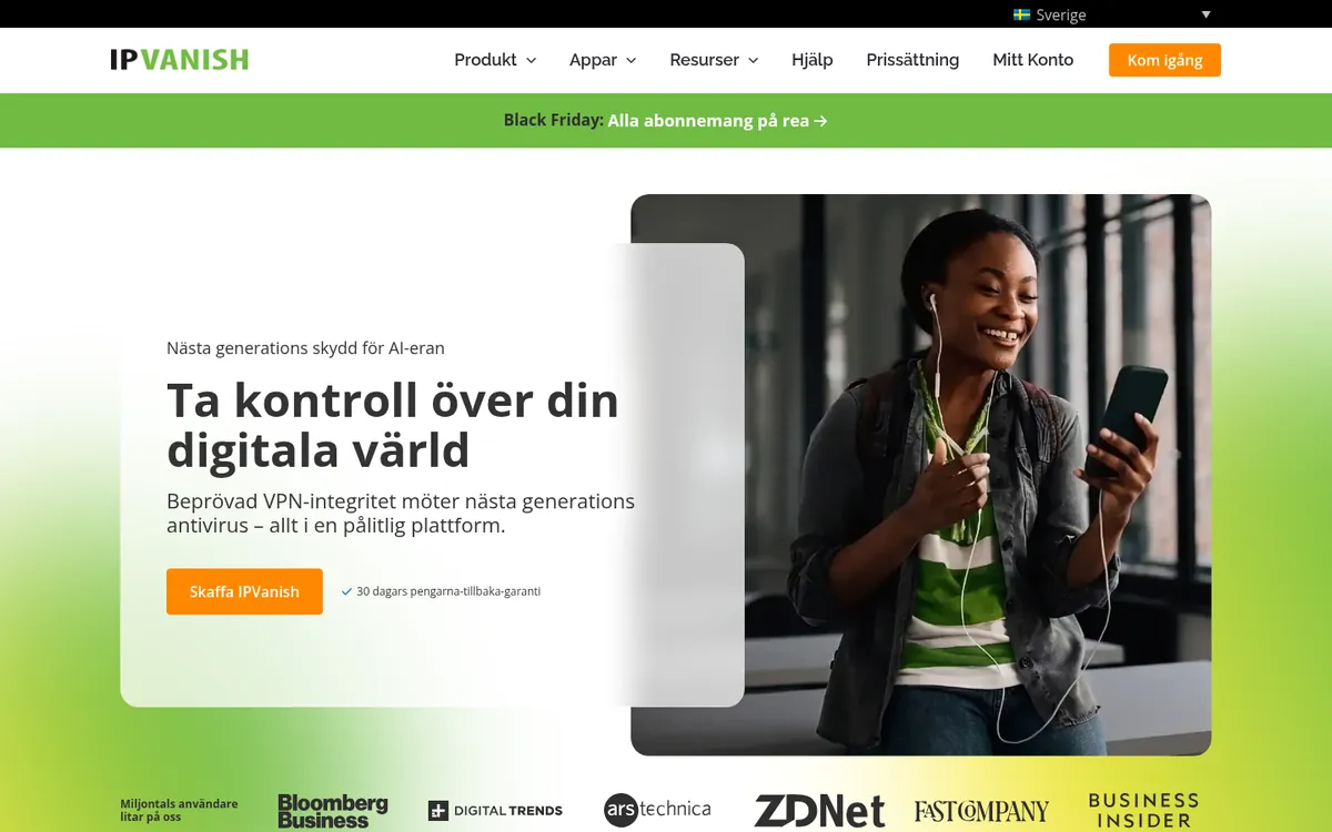 IPVanishs startsida på datorn – i vår jämförelse av bästa VPN