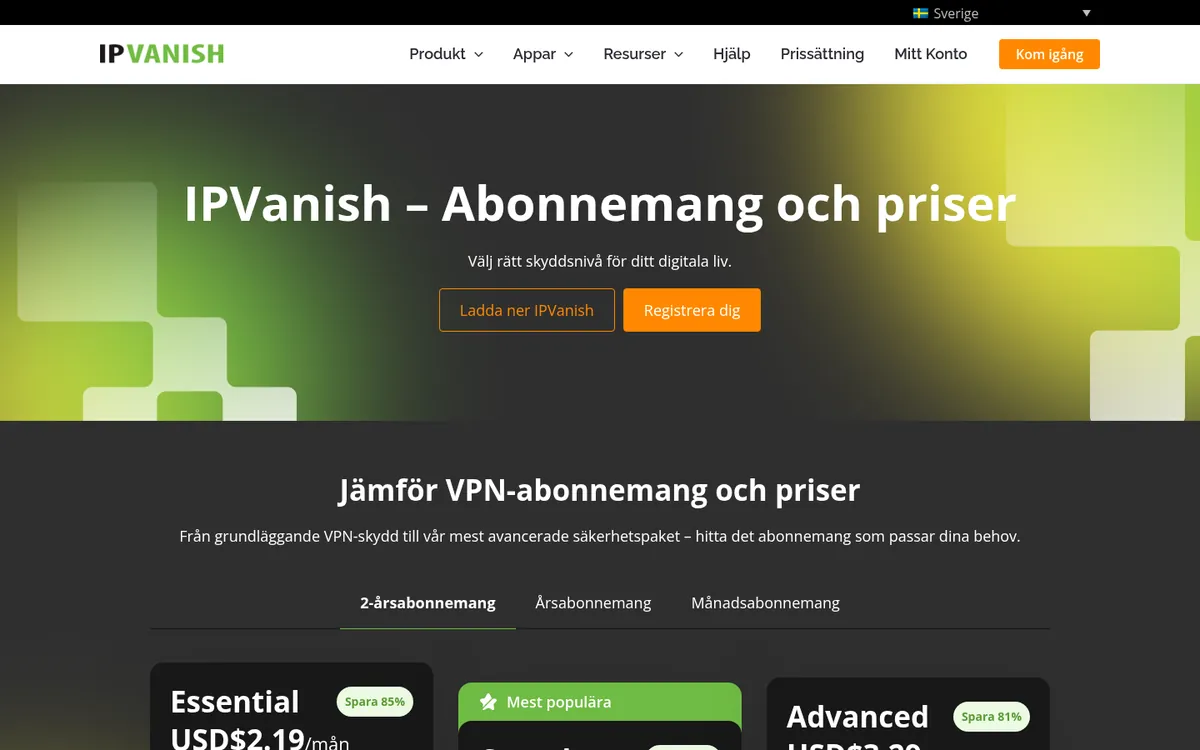IPVanishs sida med priser – i vår jämförelse av bästa VPN