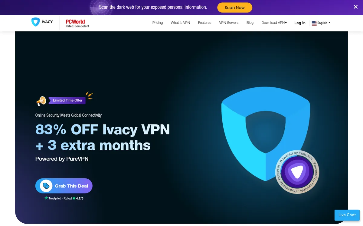 Ivacys startsida på datorn – i vår jämförelse av bästa VPN