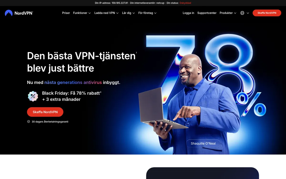 NordVPN:s startsida på datorn – i vår jämförelse av bästa VPN