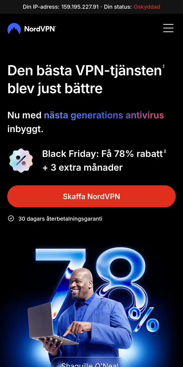 NordVPN:s startsida i mobilen – i vår jämförelse av bästa VPN