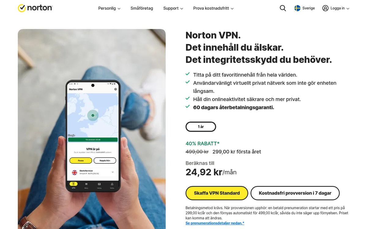 Norton VPN:s startsida på datorn – i vår jämförelse av bästa VPN