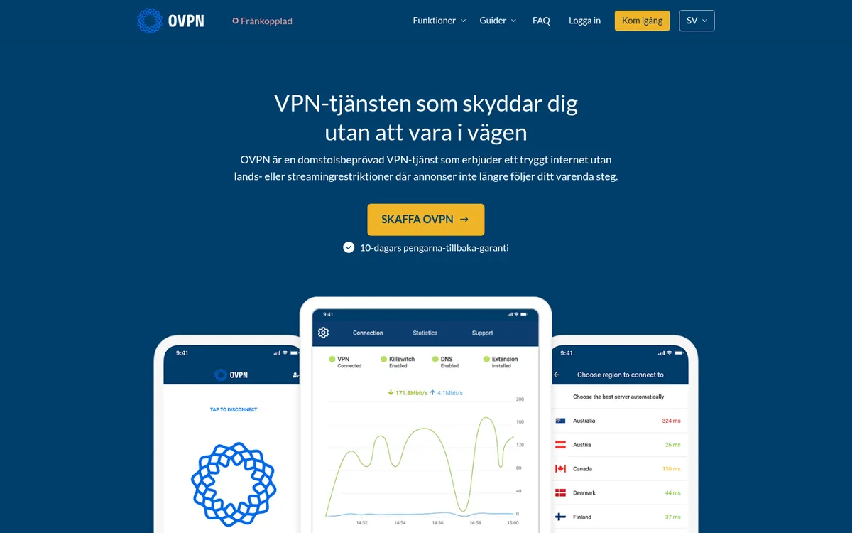 OVPN:s startsida på datorn – i vår jämförelse av bästa VPN