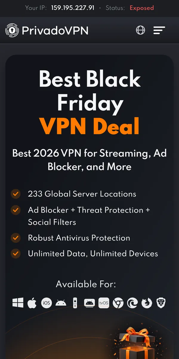 PrivadoVPN:s startsida i mobilen – i vår jämförelse av bästa VPN