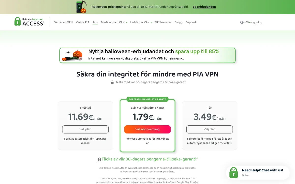 Private Internet Access sida med priser – i vår jämförelse av bästa VPN