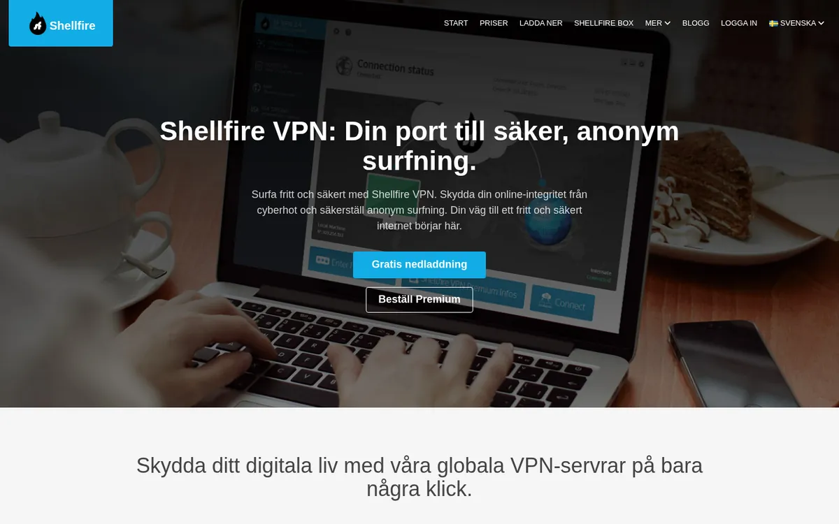 Shellfire VPN:s startsida på datorn – i vår jämförelse av bästa VPN