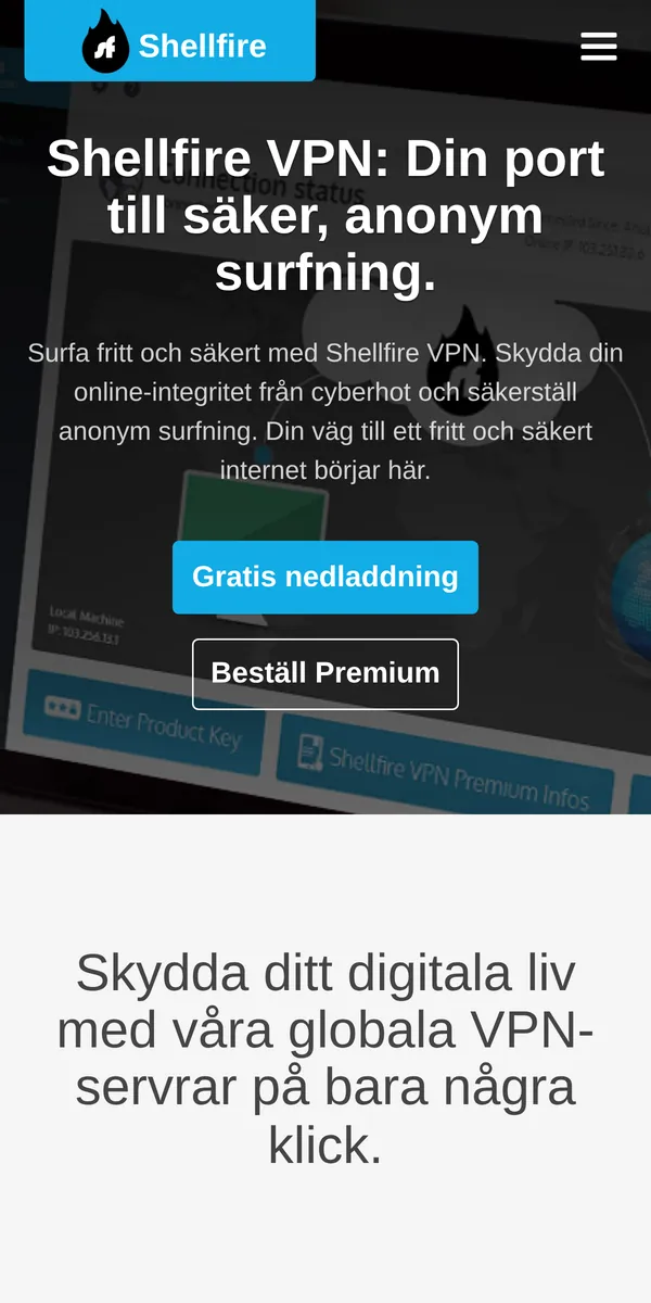 Shellfire VPN:s startsida i mobilen – i vår jämförelse av bästa VPN