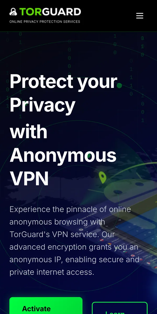 TorGuards startsida i mobilen – i vår jämförelse av bästa VPN