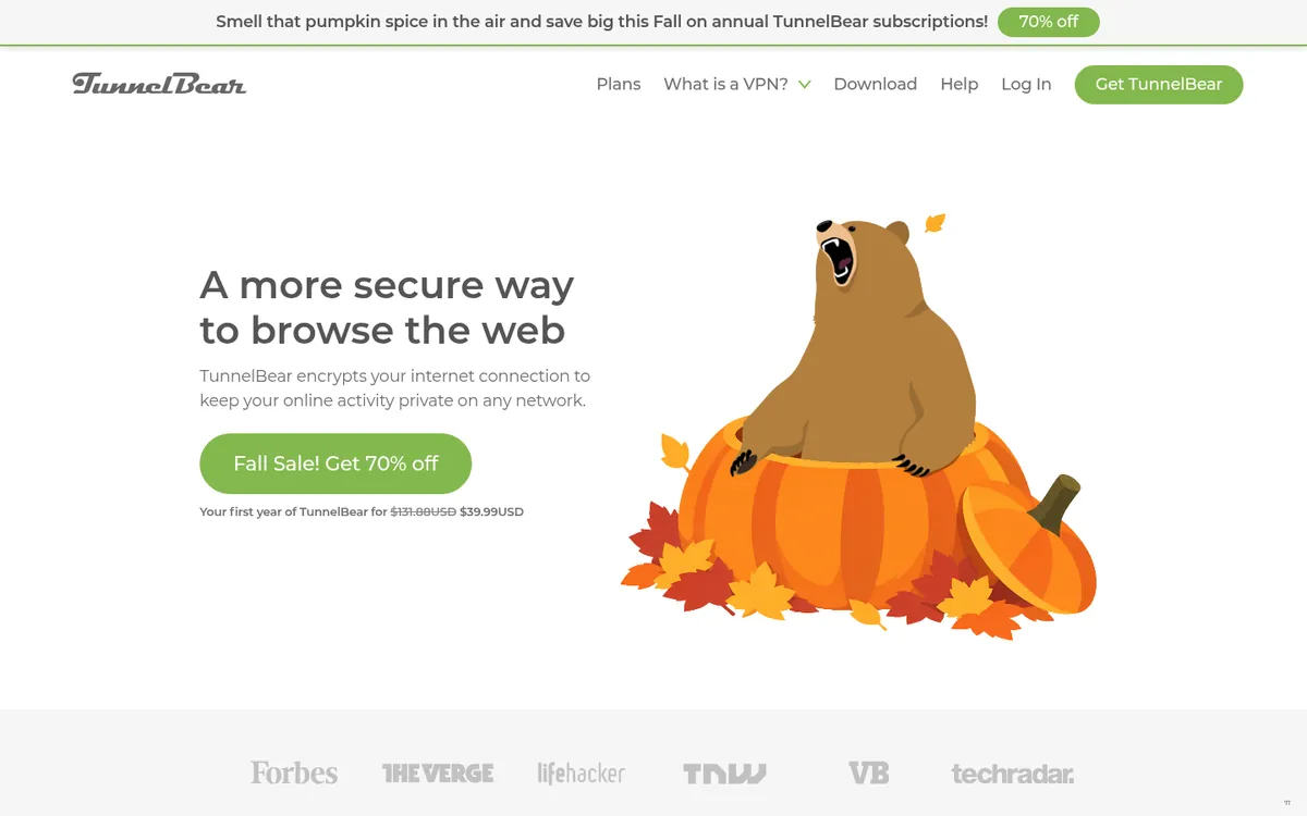 TunnelBears startsida på datorn – i vår jämförelse av bästa VPN