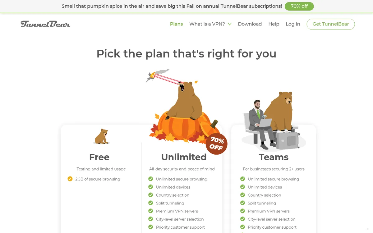 TunnelBears sida med priser – i vår jämförelse av bästa VPN