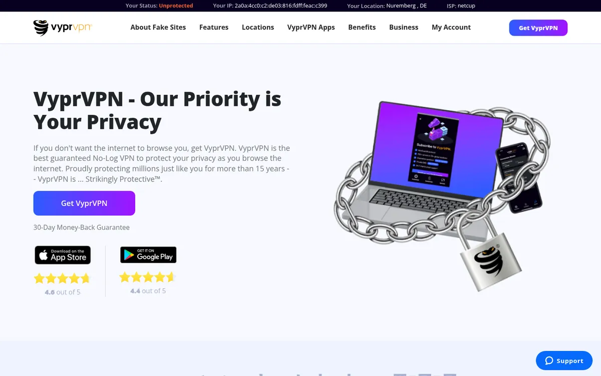 VyprVPN:s startsida på datorn – i vår jämförelse av bästa VPN