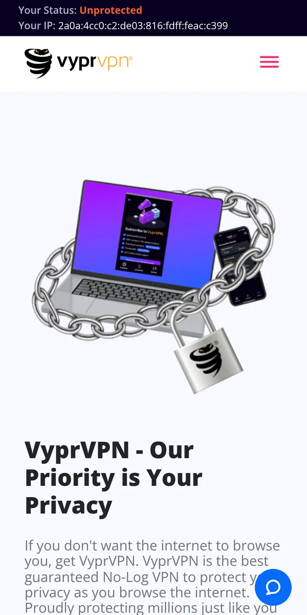 VyprVPN:s startsida i mobilen – i vår jämförelse av bästa VPN