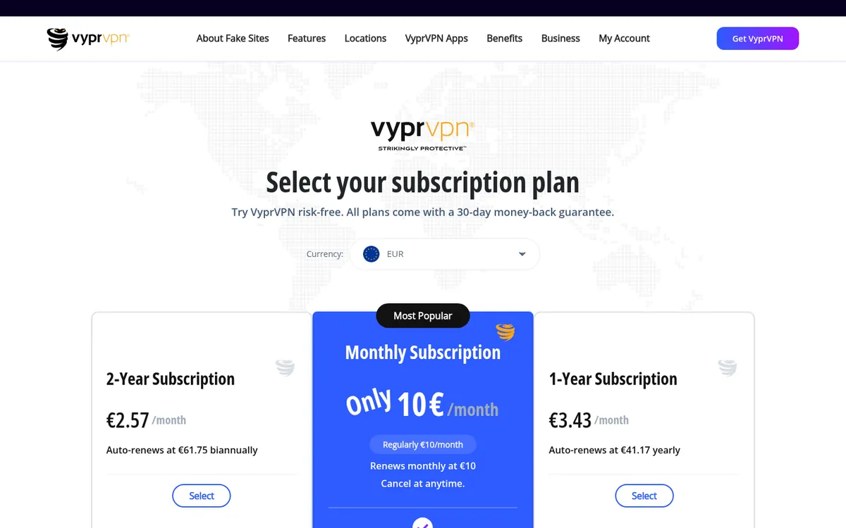 VyprVPN:s sida med priser – i vår jämförelse av bästa VPN