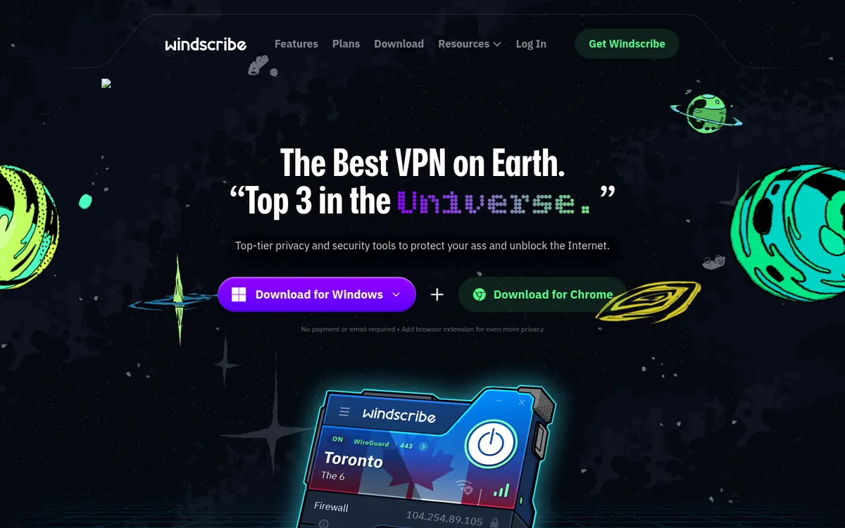 Windscribes startsida på datorn – i vår jämförelse av bästa VPN